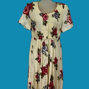 S.L. Fashions Vintage 80s Cream Floral Maxi Dress Boho Cottagecore Secretary 8
